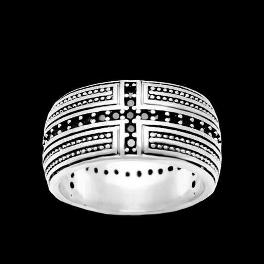 Black CZ Cross Ring 925 Sterling Silver Fine Jewellery Unisex Cross Design with High-Quality CZ Stones for Men and Women Coven Couture Collective