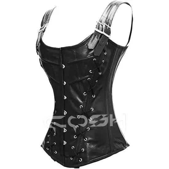 Genuine Leather High Compression Firm Control Waist Training Gothic Black Corset Overbust Steel Boned Body Shaper Shoulder Coven Couture Collective
