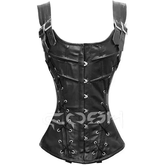 Genuine Leather High Compression Firm Control Waist Training Gothic Black Corset Overbust Steel Boned Body Shaper Shoulder Coven Couture Collective