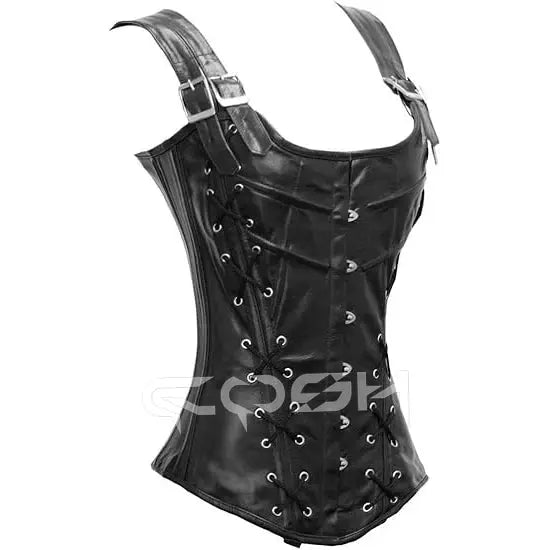 Genuine Leather High Compression Firm Control Waist Training Gothic Black Corset Overbust Steel Boned Body Shaper Shoulder Coven Couture Collective