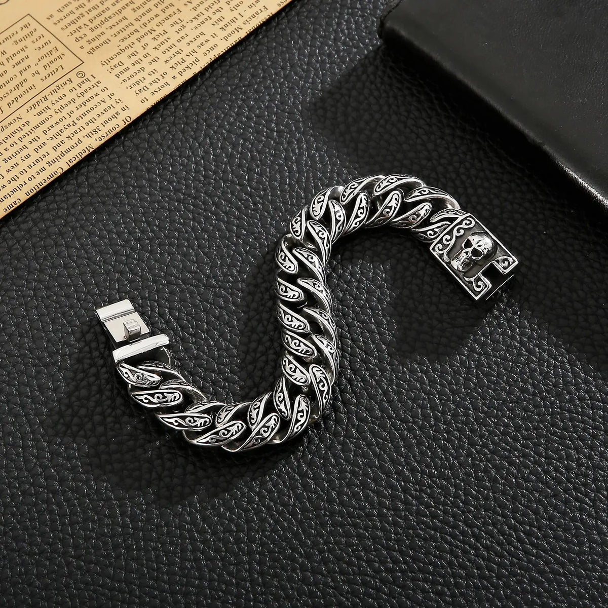 KALEN Wholesale Domineering Men Bracelet Totem Pattern Skull Stainless Steel Bracelet Jewelry Coven Couture Collective
