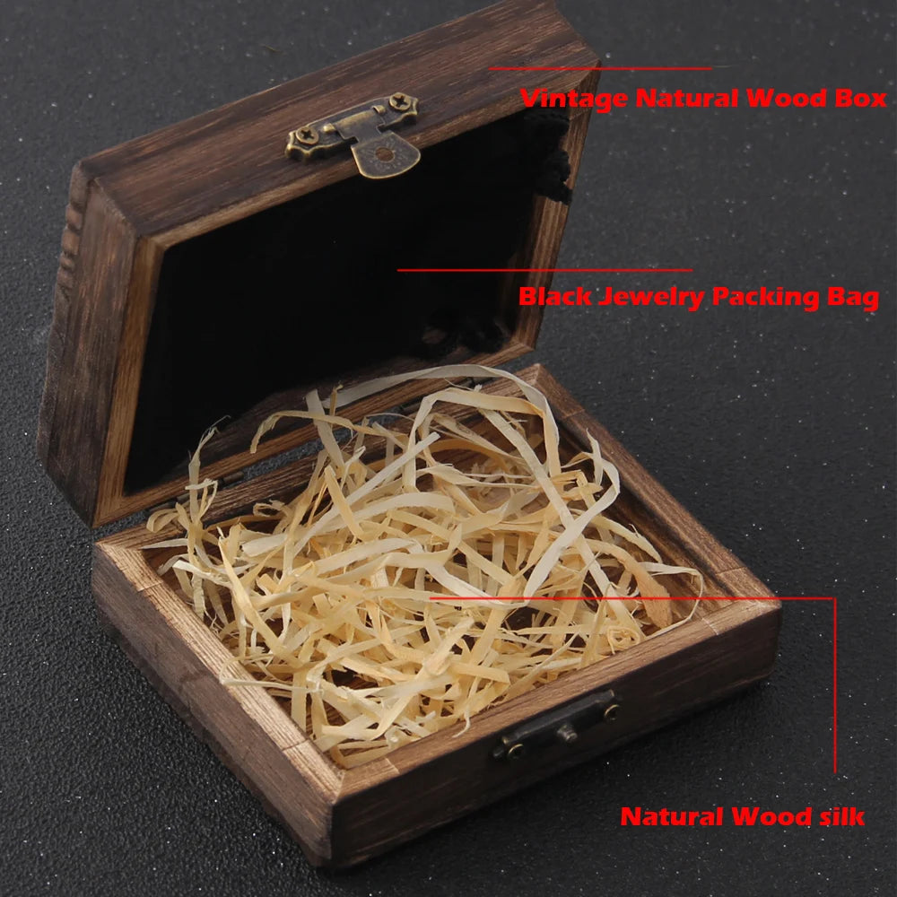 Nordic Viking Rune Pendant Necklace with Open round Clasp Stainless Steel Chain for Men Wood Box Included Coven Couture Collective