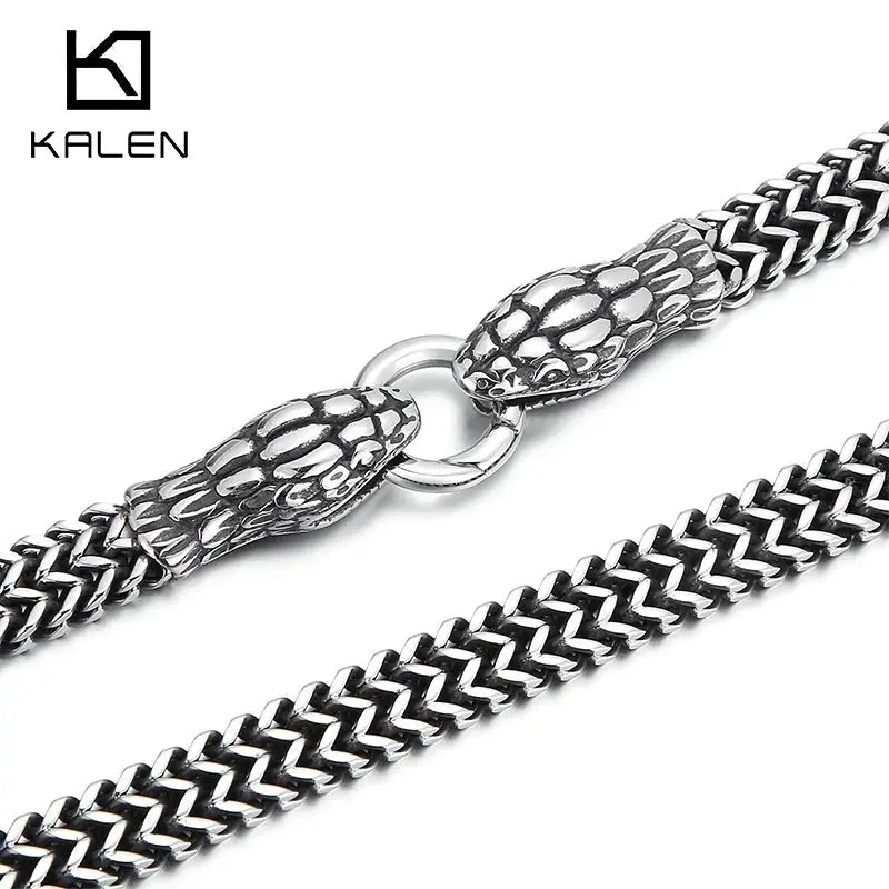 Kalen Domineering Snake Head Lock Necklaces Braided Chain Men High Quality Stainless Steel Jewelry Statement Necklace Coven Couture Collective