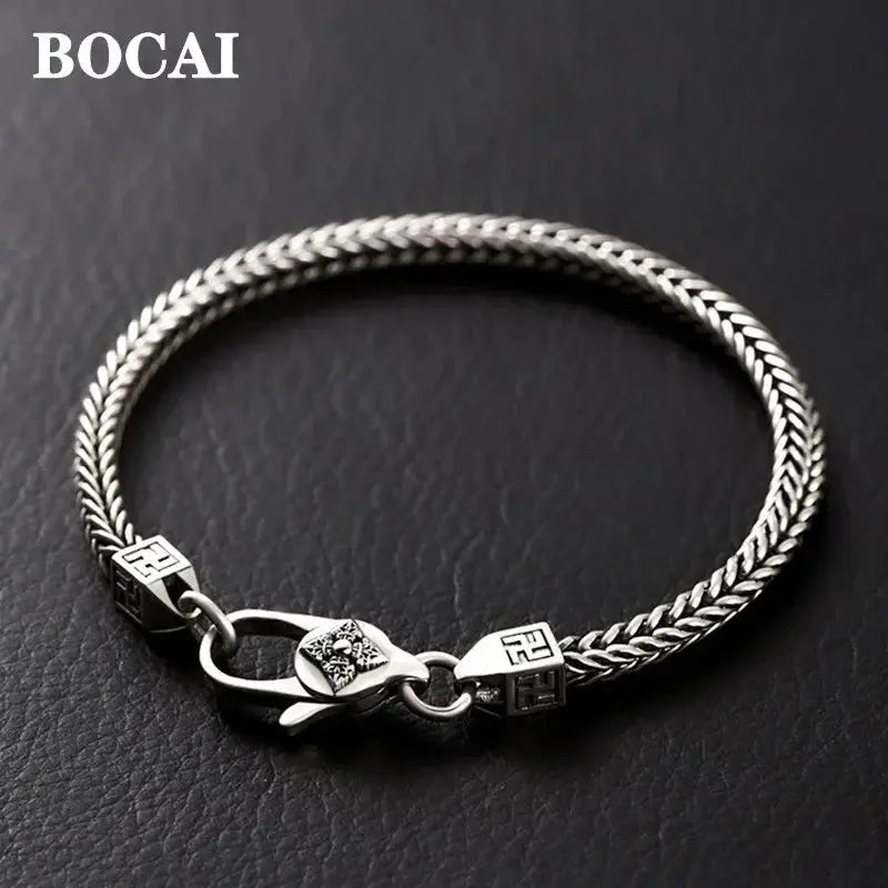 BOCAI 925 Sterling Silver Fox Tail Chain Bracelet New Fashionable Diamond Pestle Fine Chain Link Jewelry Accessories for Men Coven Couture Collective