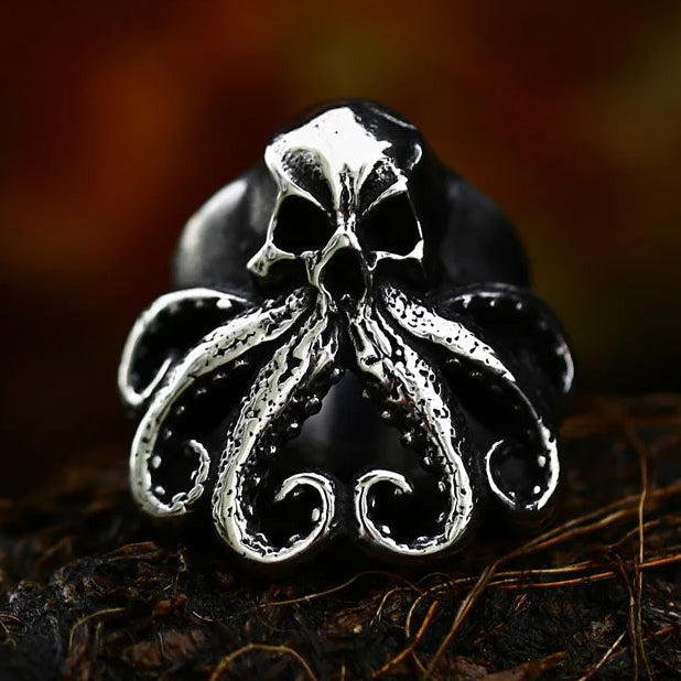 Coven Couture Collective - Skull & Octopus Signet Ring – Gothic Punk Stainless Steel Men's Ring