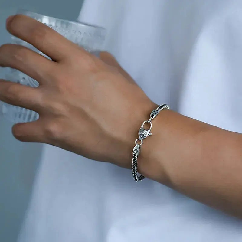 BOCAI 925 Sterling Silver Fox Tail Chain Bracelet New Fashionable Diamond Pestle Fine Chain Link Jewelry Accessories for Men Coven Couture Collective
