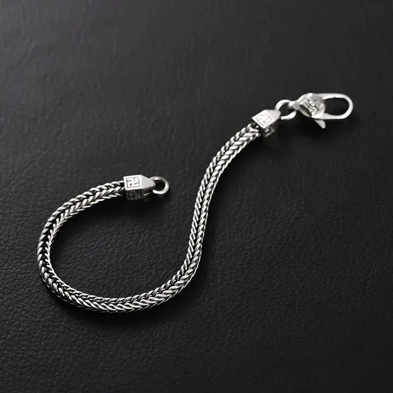 BOCAI 925 Sterling Silver Fox Tail Chain Bracelet New Fashionable Diamond Pestle Fine Chain Link Jewelry Accessories for Men Coven Couture Collective