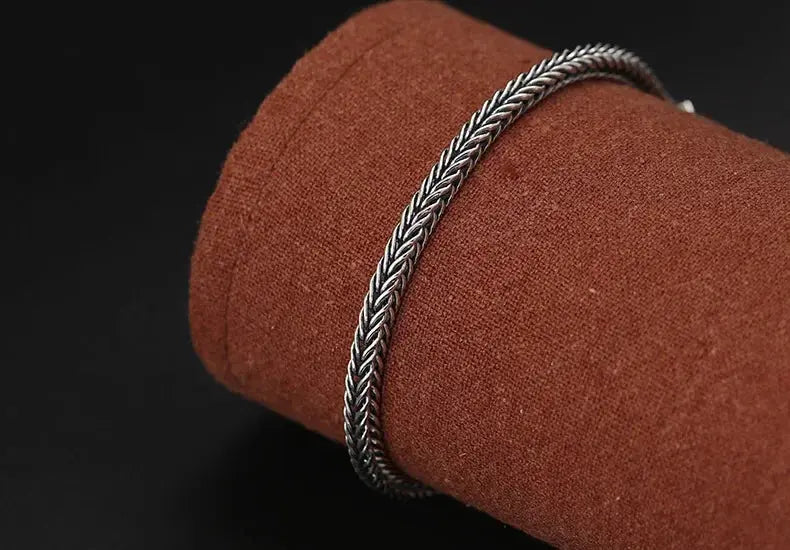BOCAI 925 Sterling Silver Fox Tail Chain Bracelet New Fashionable Diamond Pestle Fine Chain Link Jewelry Accessories for Men Coven Couture Collective