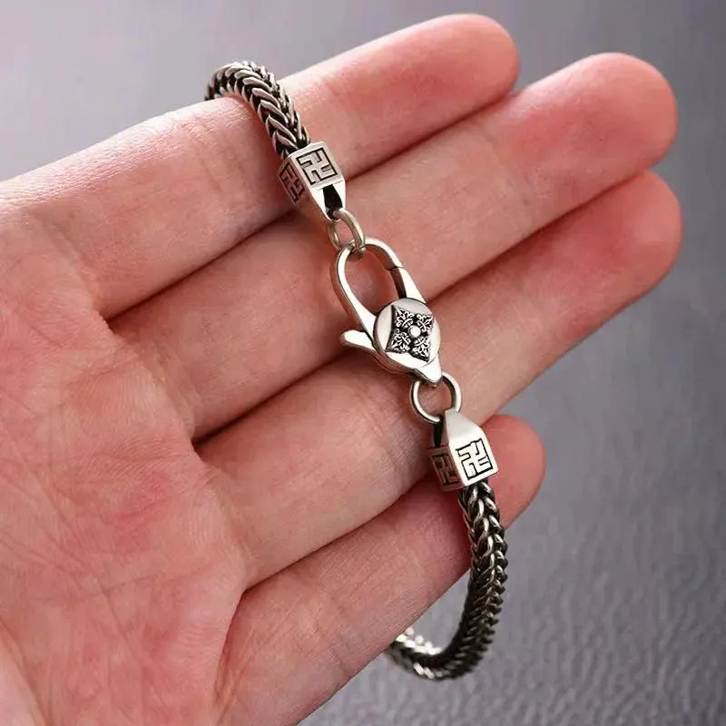 BOCAI 925 Sterling Silver Fox Tail Chain Bracelet New Fashionable Diamond Pestle Fine Chain Link Jewelry Accessories for Men Coven Couture Collective