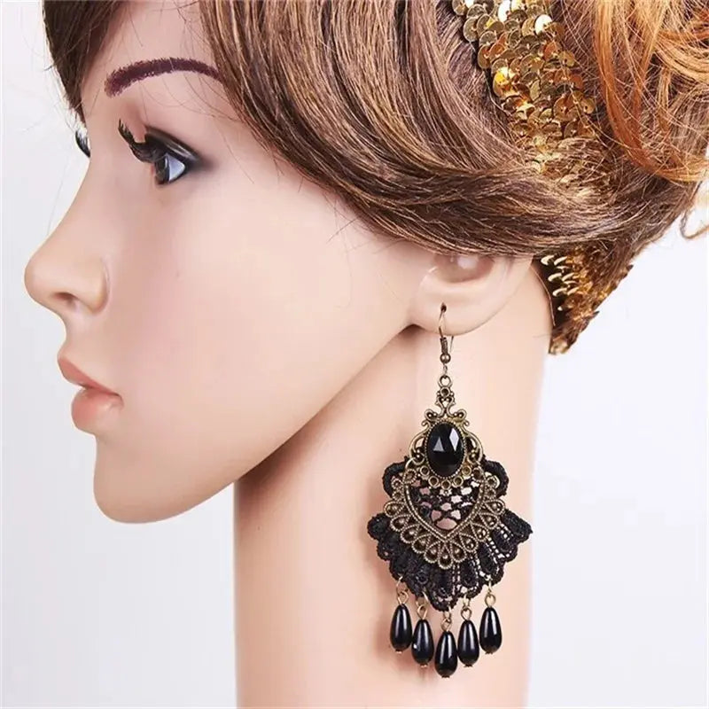 YiYaoFa Handmade Exaggerated Jewelry Set Gothic Jewelry Black Lace Necklace & Earring Women Accessories Party Jewelry FYS-01 Coven Couture Collective