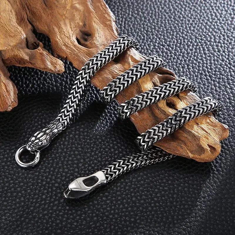 Kalen Domineering Snake Head Lock Necklaces Braided Chain Men High Quality Stainless Steel Jewelry Statement Necklace Coven Couture Collective