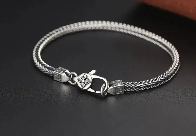 BOCAI 925 Sterling Silver Fox Tail Chain Bracelet New Fashionable Diamond Pestle Fine Chain Link Jewelry Accessories for Men Coven Couture Collective