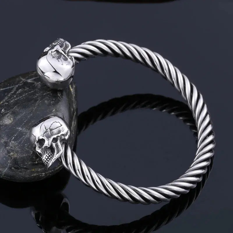 High Quality Stainless Steel Double Skull Bracelet Vintage Men Accessories Skeleton Bangle Fashion Charm Biker Jewelry Wholesale Coven Couture Collective