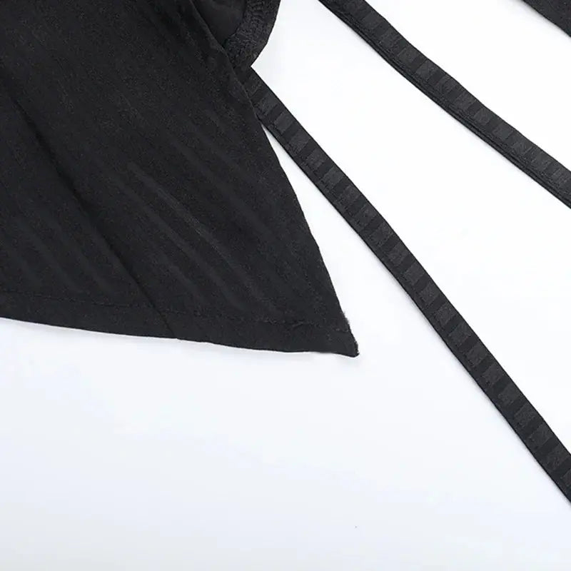 Goth Dark Kawaii Black Short Sleeve Buttons Shirt Lace-up Blouses Mall Gothic Slim Lapel Collar Stripe Shirts Women Alt Techwear Coven Couture Collective
