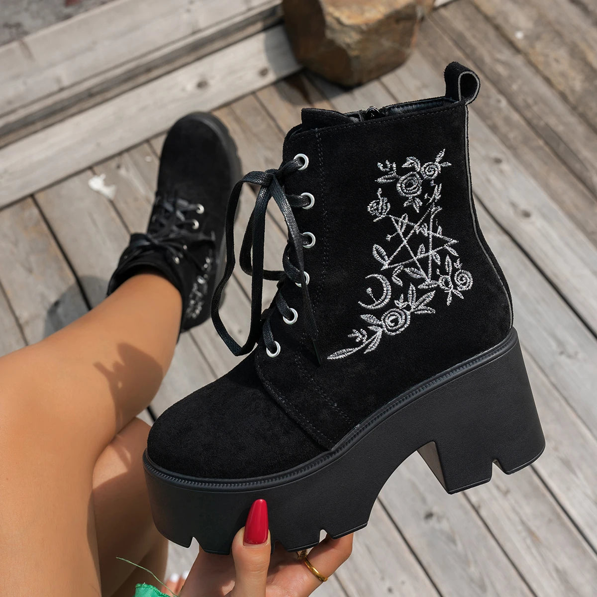 Coven Couture Collective - Punk Goth Women Motorcycle Boots Outdoor Platform High Heels Shoes Woman 2025 New Brand Luxury Fashion Designer Boots Women