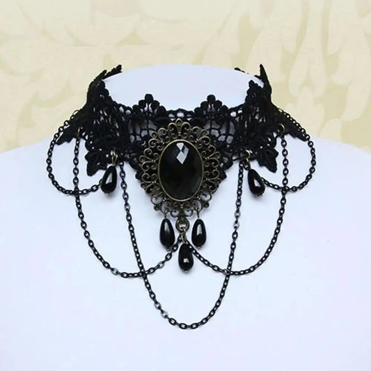 Gothic Victorian Choker for Women Black Lace Necklace Women Girl Boho Crystal Tassel Sexy Lace Choker Loli Style Halloween Jewel Coven Couture Collective