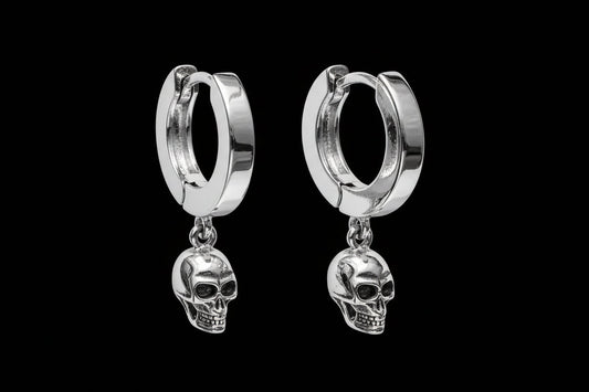 925 Sterling Silver Hinged Hoop Earrings with Skull Design Coven Couture Collective