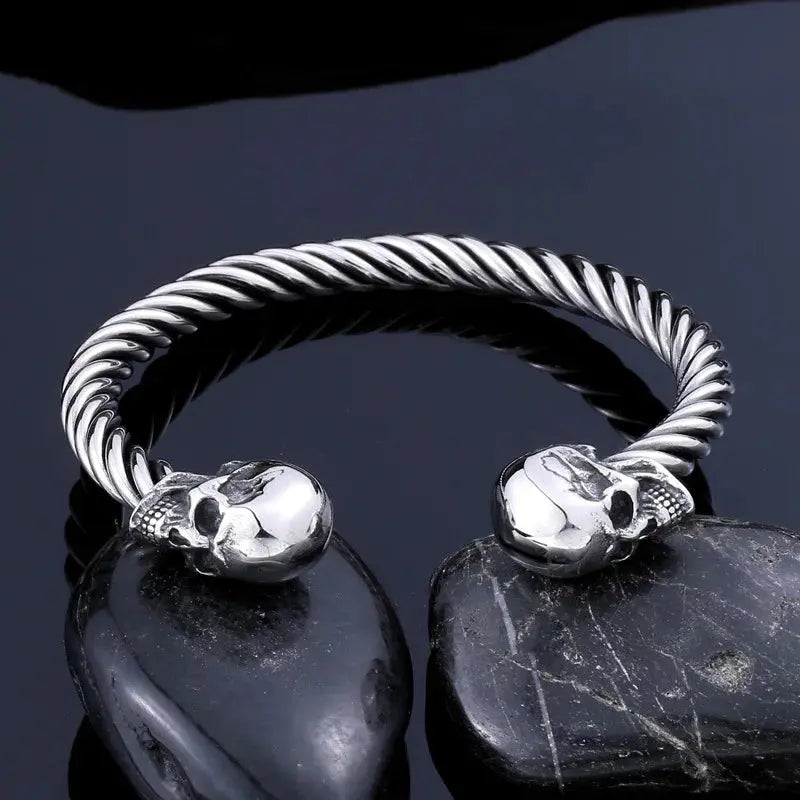 High Quality Stainless Steel Double Skull Bracelet Vintage Men Accessories Skeleton Bangle Fashion Charm Biker Jewelry Wholesale Coven Couture Collective