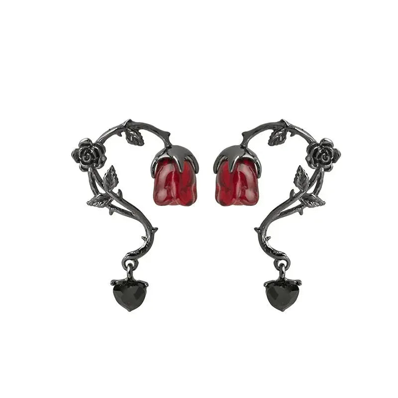 Gothic Red Rose Blossom Earrings Women Punk Halloween Jewellery Creativity Fashion Gorgeous Statement Jewelry Girl Gifts Coven Couture Collective