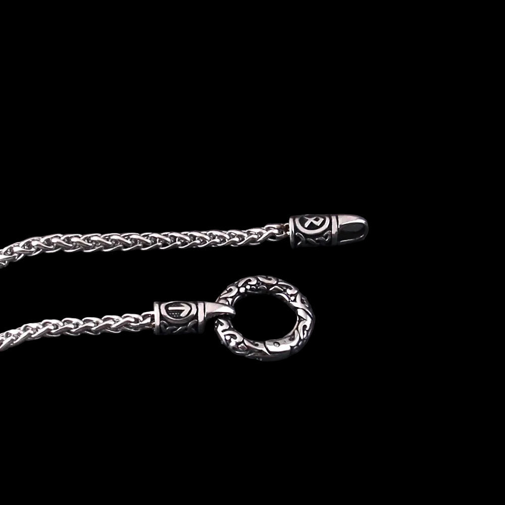 Nordic Viking Rune Pendant Necklace with Open round Clasp Stainless Steel Chain for Men Wood Box Included Coven Couture Collective