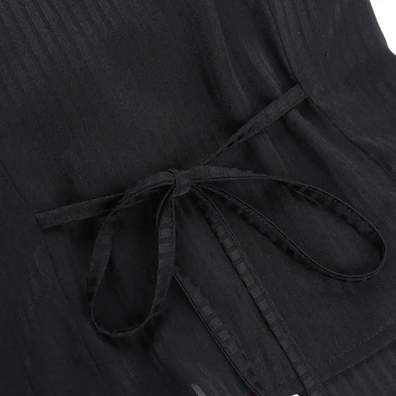 Goth Dark Kawaii Black Short Sleeve Buttons Shirt Lace-up Blouses Mall Gothic Slim Lapel Collar Stripe Shirts Women Alt Techwear Coven Couture Collective