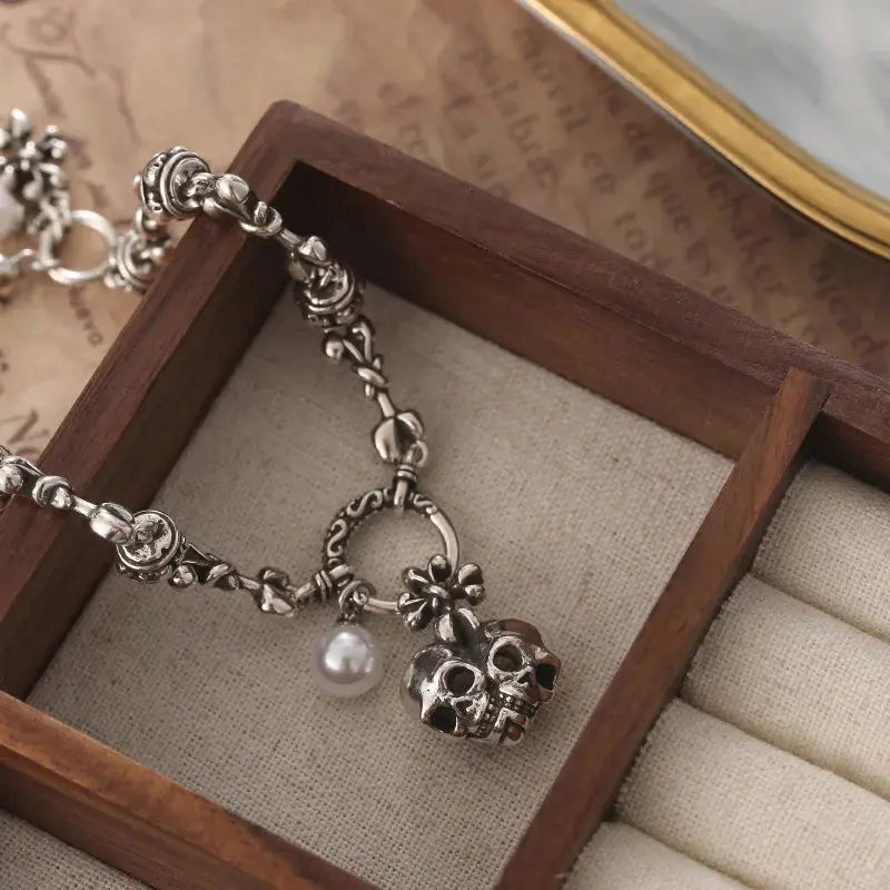 Best Sell Vintage Skull Heads Thai Silver Unisex Punk Rock Charm Bracelet Jewelry For Women Man Halloween Gift Cheap No Fade Coven Couture Collective