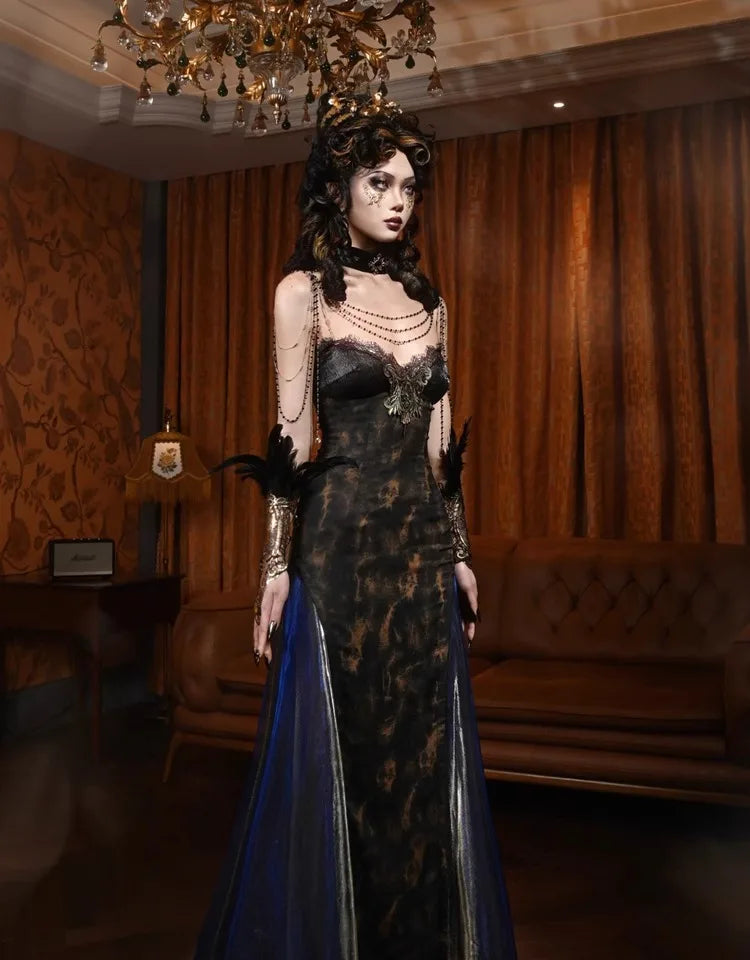 Blood Supply Original Gothic Golden European-style Classic Slim-fitting Sexy Big-flared Gorgeous Slip Dress Vestidos Coven Couture Collective