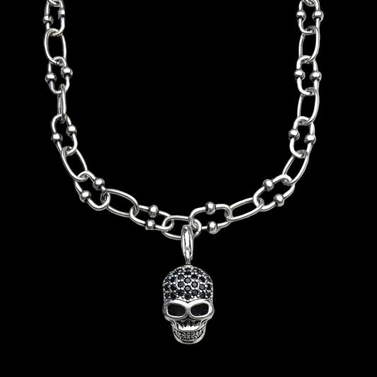 Skull Pave Charm Necklace 925 Sterling Silver Coven Couture Collective