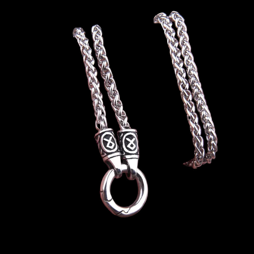 Nordic Viking Rune Pendant Necklace with Open round Clasp Stainless Steel Chain for Men Wood Box Included Coven Couture Collective