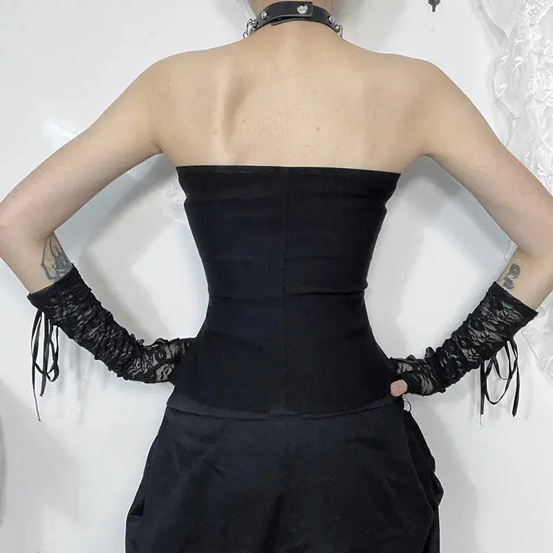Goth Dark Punk Grunge Leather Buckle Strapless Corset Tops Mall Gothic Zip Women Tupe Top Y2K Coquette Streetwear Alt Tanks Vest Coven Couture Collective