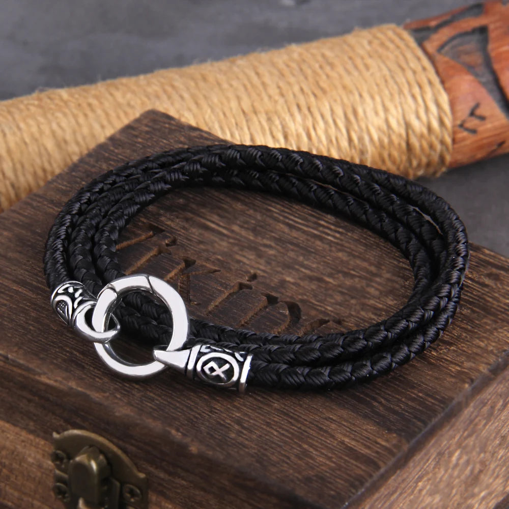Nordic Viking Rune Pendant Necklace with Open round Clasp Stainless Steel Chain for Men Wood Box Included Coven Couture Collective