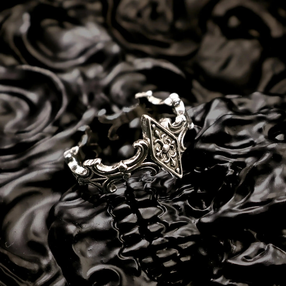 Retro Iris Cross Rhombus Adjustable Open Ring For Men Silver-plated Copper Gothic Punk Edgy Jewelry Unisex Accessories Cool Gift Coven Couture Collective