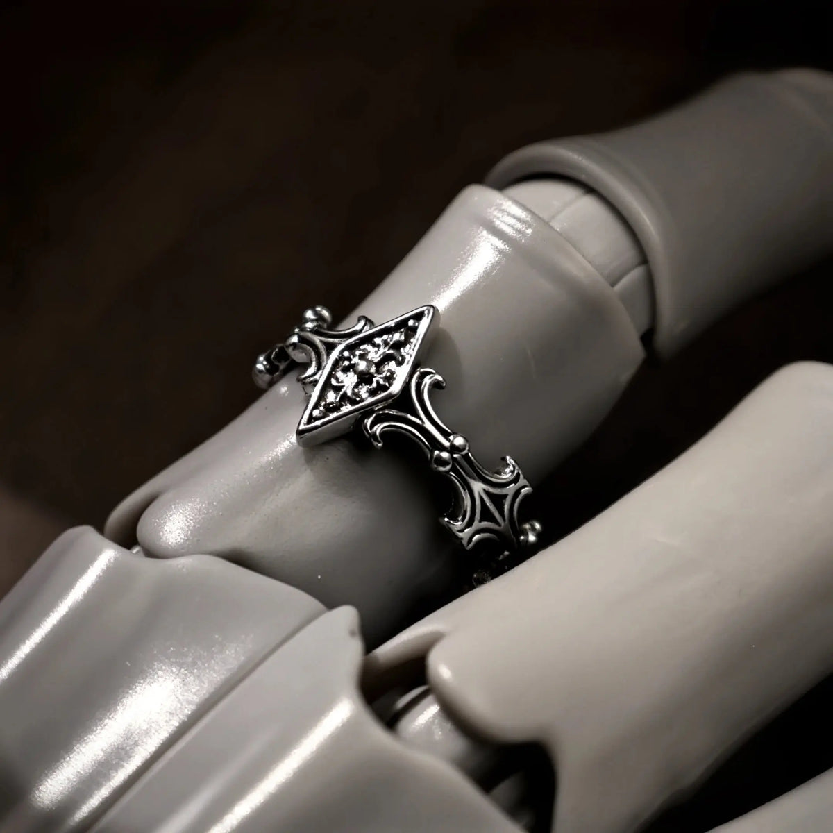 Retro Iris Cross Rhombus Adjustable Open Ring For Men Silver-plated Copper Gothic Punk Edgy Jewelry Unisex Accessories Cool Gift Coven Couture Collective