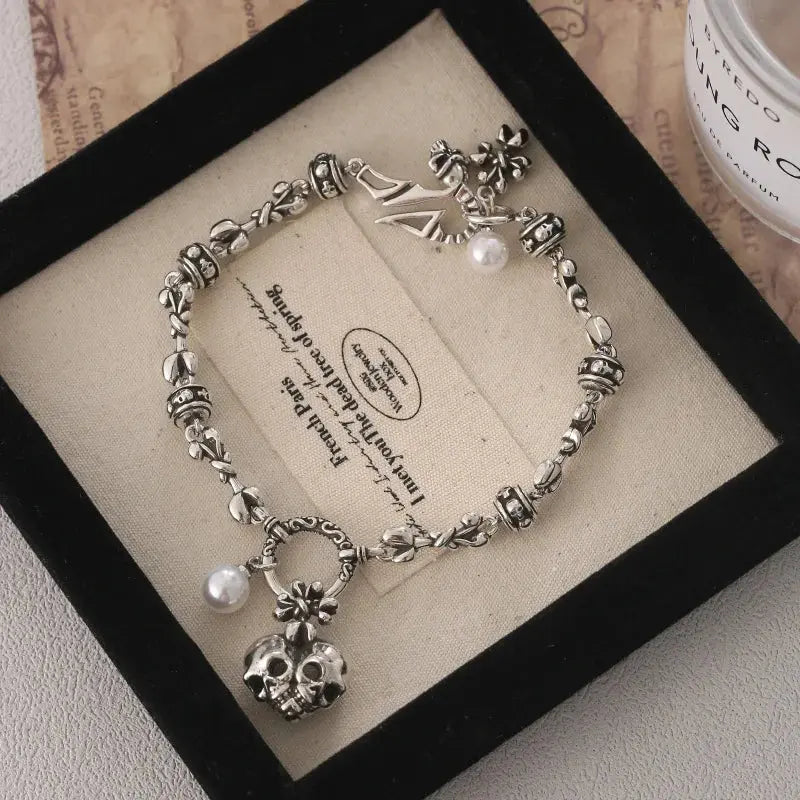 Best Sell Vintage Skull Heads Thai Silver Unisex Punk Rock Charm Bracelet Jewelry For Women Man Halloween Gift Cheap No Fade Coven Couture Collective