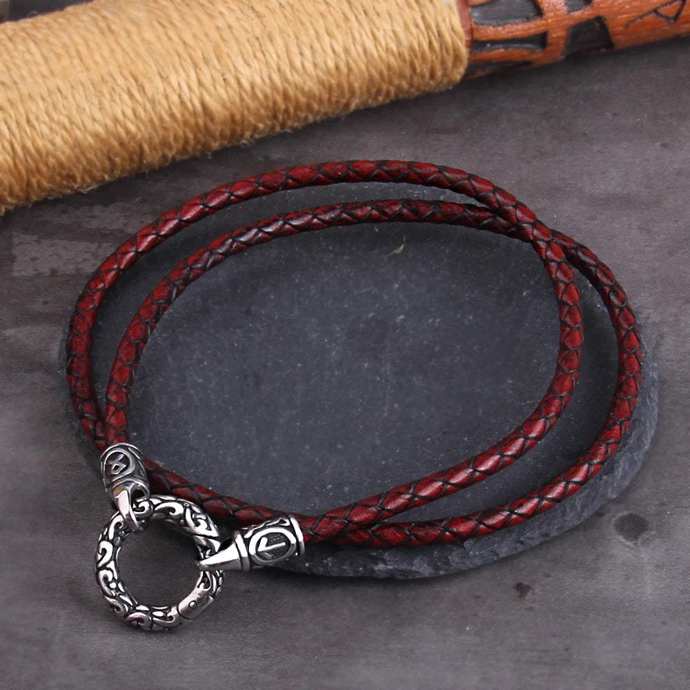 Nordic Viking Rune Pendant Necklace with Open round Clasp Stainless Steel Chain for Men Wood Box Included Coven Couture Collective