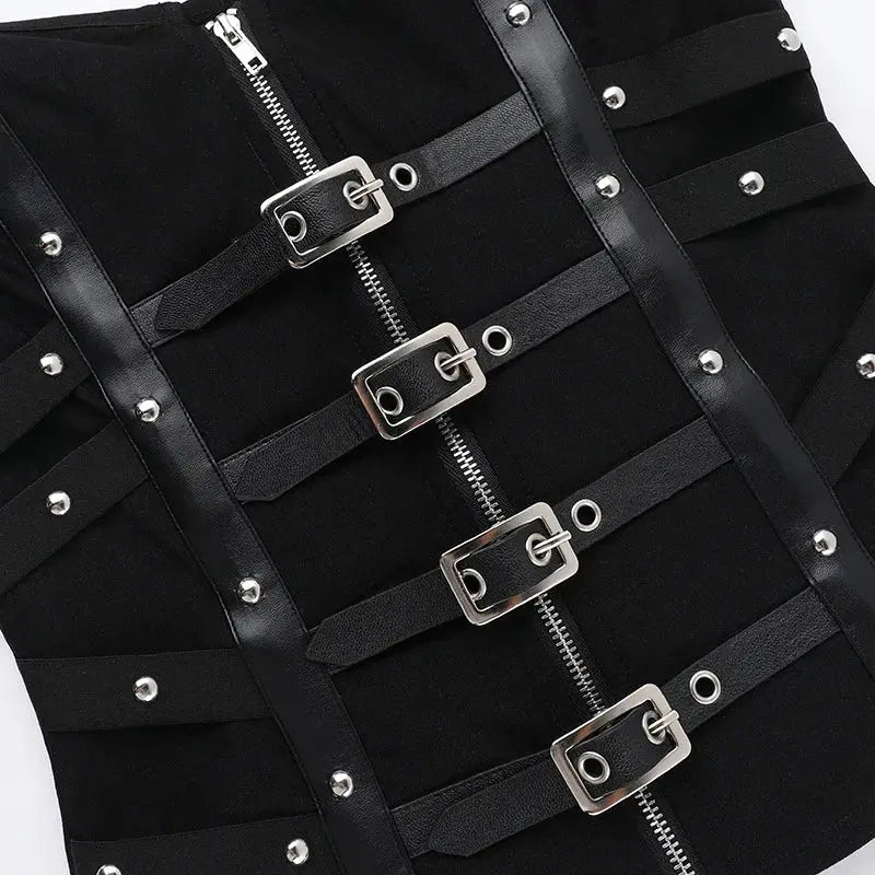 Goth Dark Punk Grunge Leather Buckle Strapless Corset Tops Mall Gothic Zip Women Tupe Top Y2K Coquette Streetwear Alt Tanks Vest Coven Couture Collective