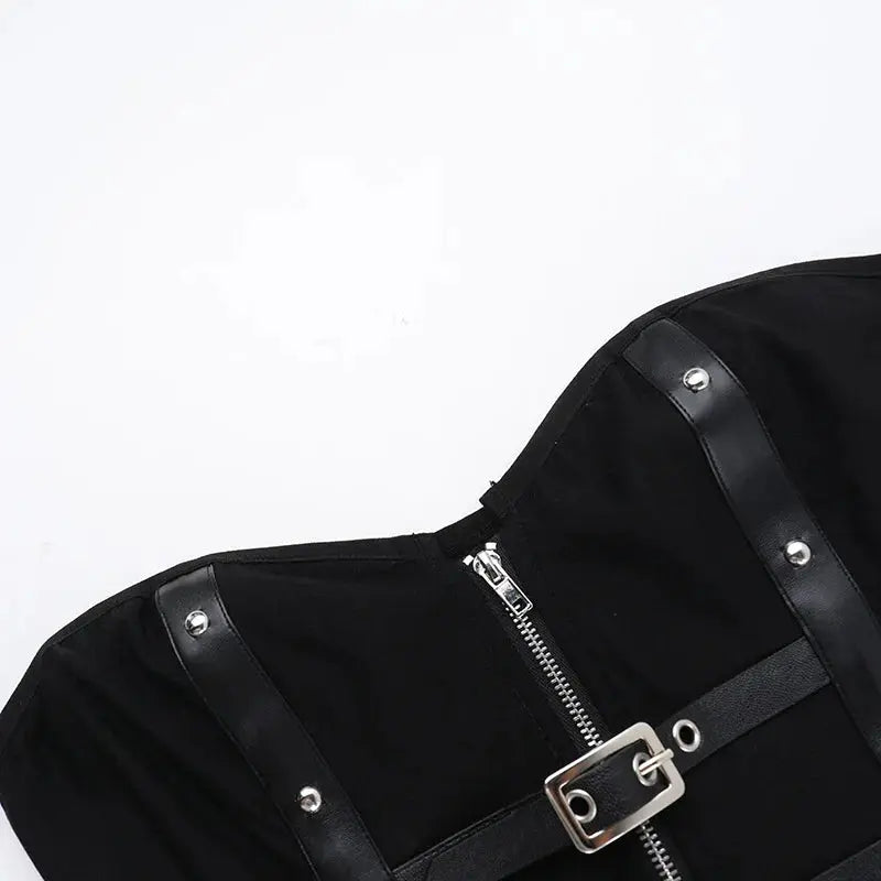Goth Dark Punk Grunge Leather Buckle Strapless Corset Tops Mall Gothic Zip Women Tupe Top Y2K Coquette Streetwear Alt Tanks Vest Coven Couture Collective