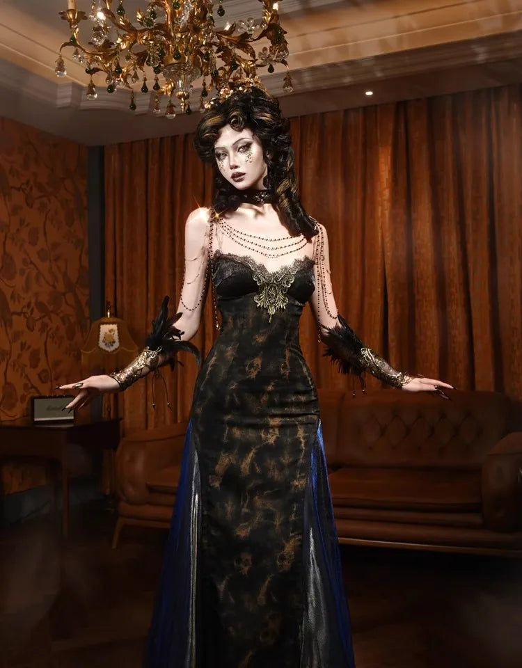 Blood Supply Original Gothic Golden European-style Classic Slim-fitting Sexy Big-flared Gorgeous Slip Dress Vestidos Coven Couture Collective