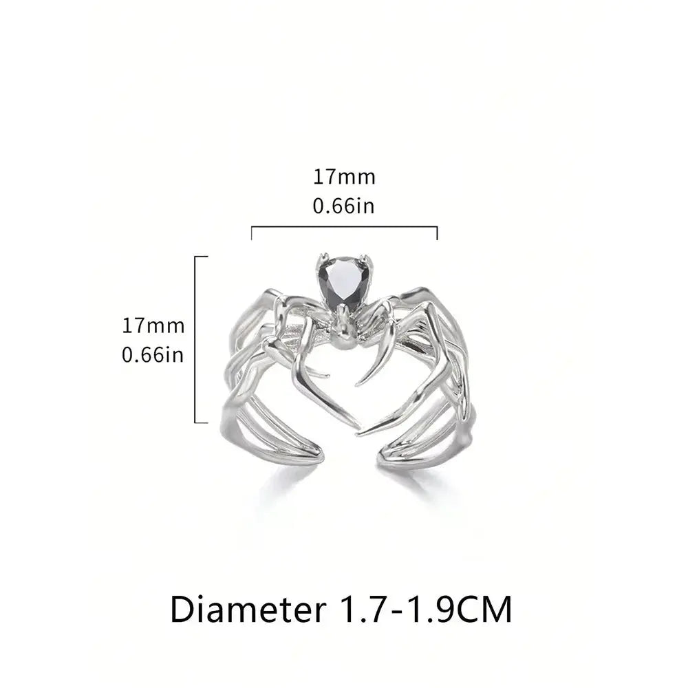 Punk Spider Rings for Women Silver Color Dark Retro Black Gem Spider Ring Hip-Hop Halloween Jewelry Accessories Coven Couture Collective