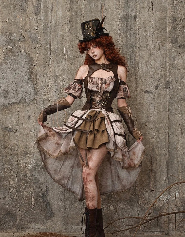 Blood Supply Summer Vintage Hollow Out All Match Brown Faux Leather Tank Birdcage Gothic Punk Lace-up Sleeveless Jacket Top Coven Couture Collective