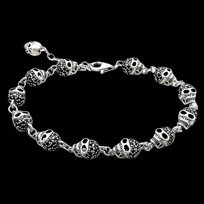 Unisex Skull Pave Link Chain Bracelet 925 Sterling Silver Punk Jewelry Party Gift Pure Zirconia Unisex Chain Accessory Coven Couture Collective