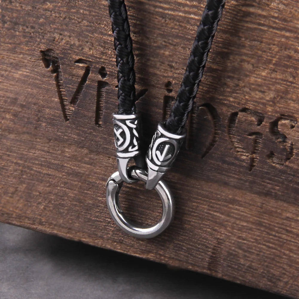 Nordic Viking Rune Pendant Necklace with Open round Clasp Stainless Steel Chain for Men Wood Box Included Coven Couture Collective