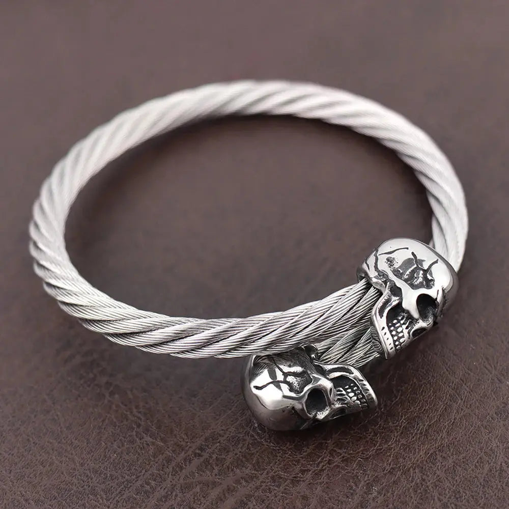 High Quality Stainless Steel Double Skull Bracelet Vintage Men Accessories Skeleton Bangle Fashion Charm Biker Jewelry Wholesale Coven Couture Collective