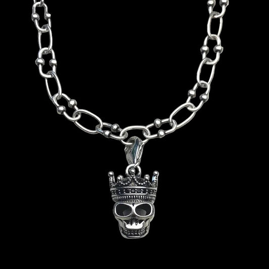 Skull King Charm Necklace 925 Sterling Silver Unisex Rock'n'roll Fashion Jewellery Zircon Pendant Vintage Style Gift for Women Men Coven Couture Collective