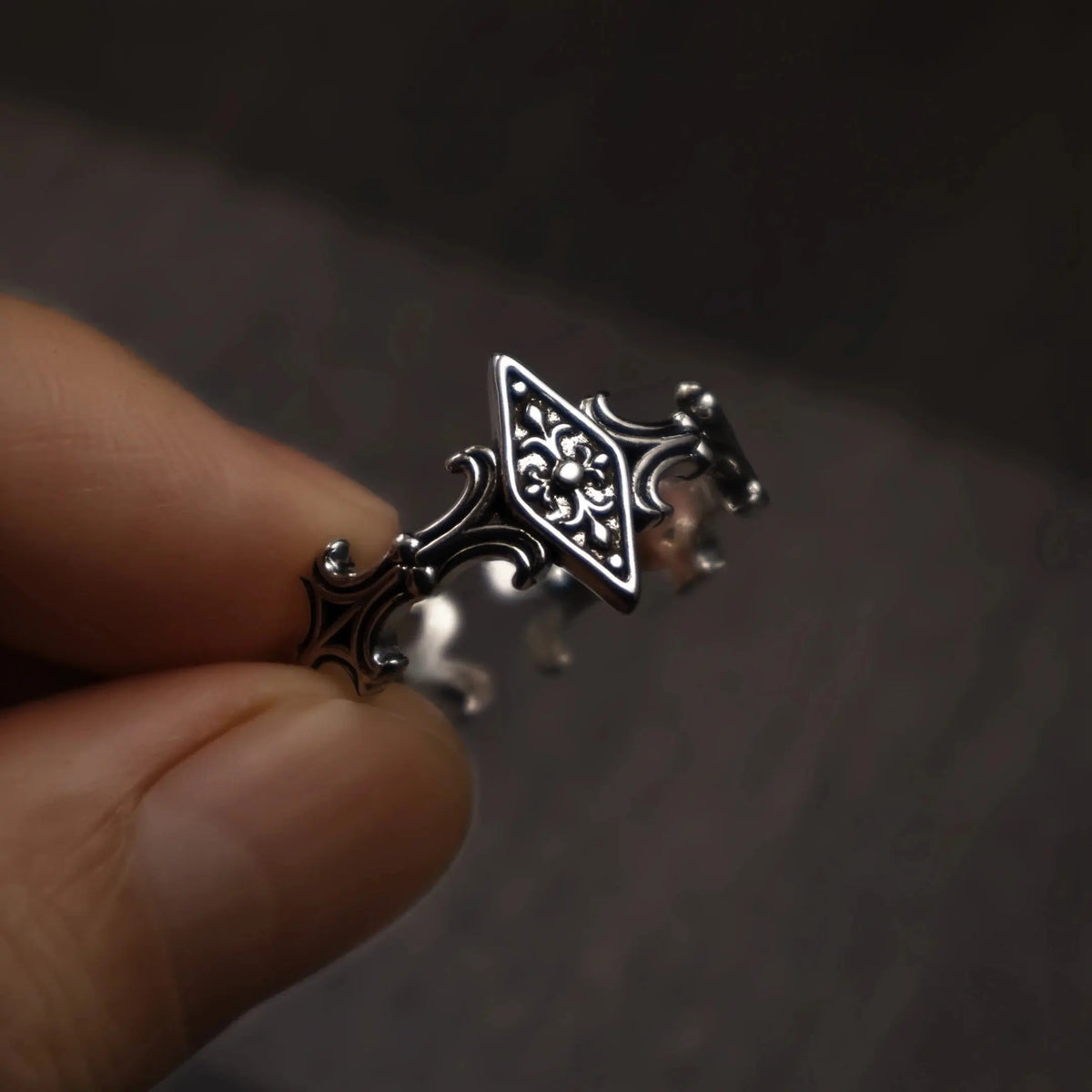 Retro Iris Cross Rhombus Adjustable Open Ring For Men Silver-plated Copper Gothic Punk Edgy Jewelry Unisex Accessories Cool Gift Coven Couture Collective
