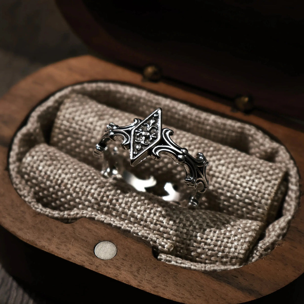 Retro Iris Cross Rhombus Adjustable Open Ring For Men Silver-plated Copper Gothic Punk Edgy Jewelry Unisex Accessories Cool Gift Coven Couture Collective