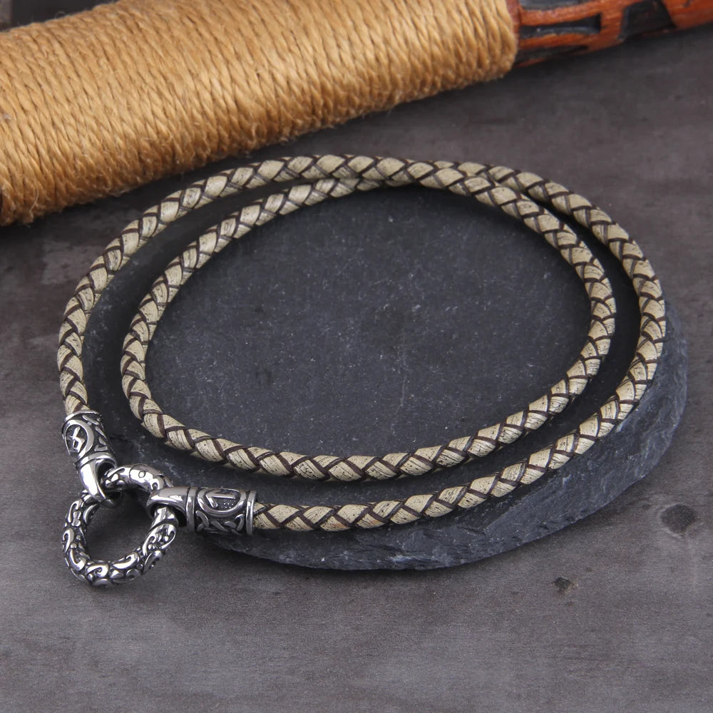 Nordic Viking Rune Pendant Necklace with Open round Clasp Stainless Steel Chain for Men Wood Box Included Coven Couture Collective