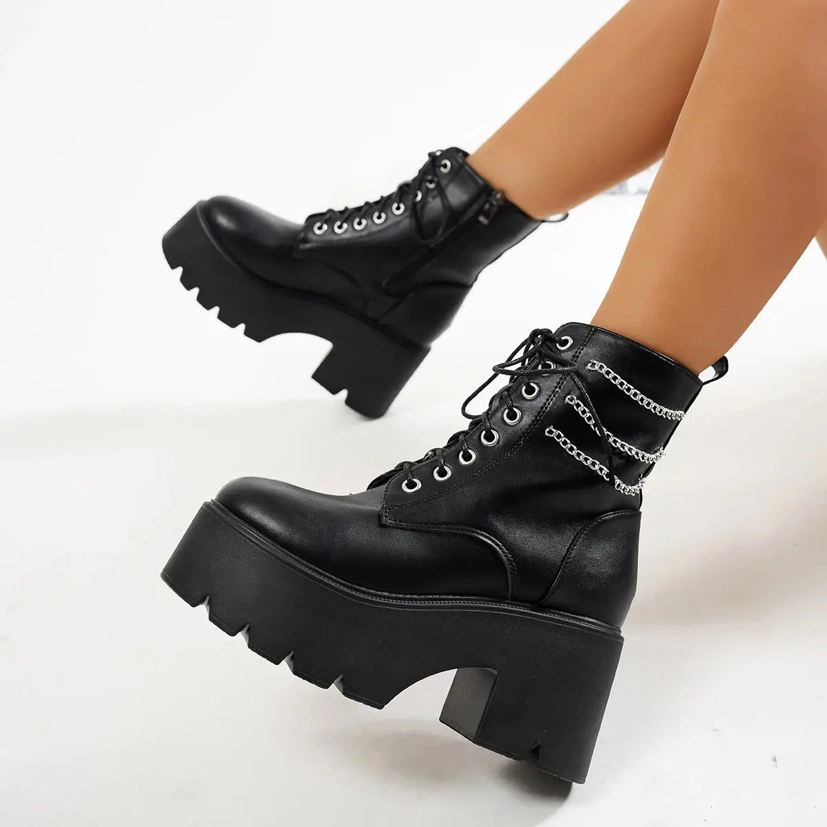 Punk Goth Women Motorcycle Boots Outdoor Platform High Heels Shoes Woman 2025 New Brand Luxury Fashion Designer Boots Women Coven Couture Collective