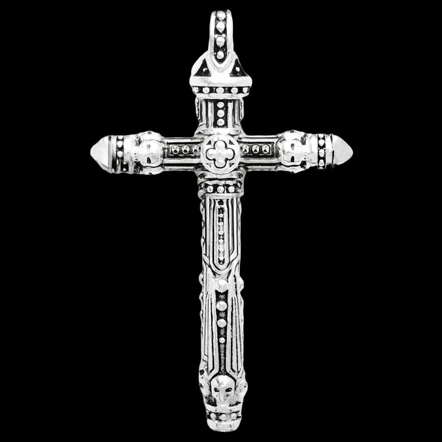 925 Sterling Silver Vintage Pendant Cross with Skulls Coven Couture Collective