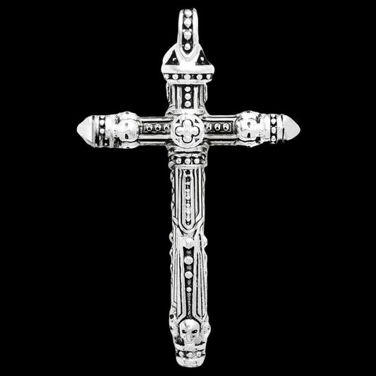 925 Sterling Silver Vintage Pendant Cross with Skulls Coven Couture Collective